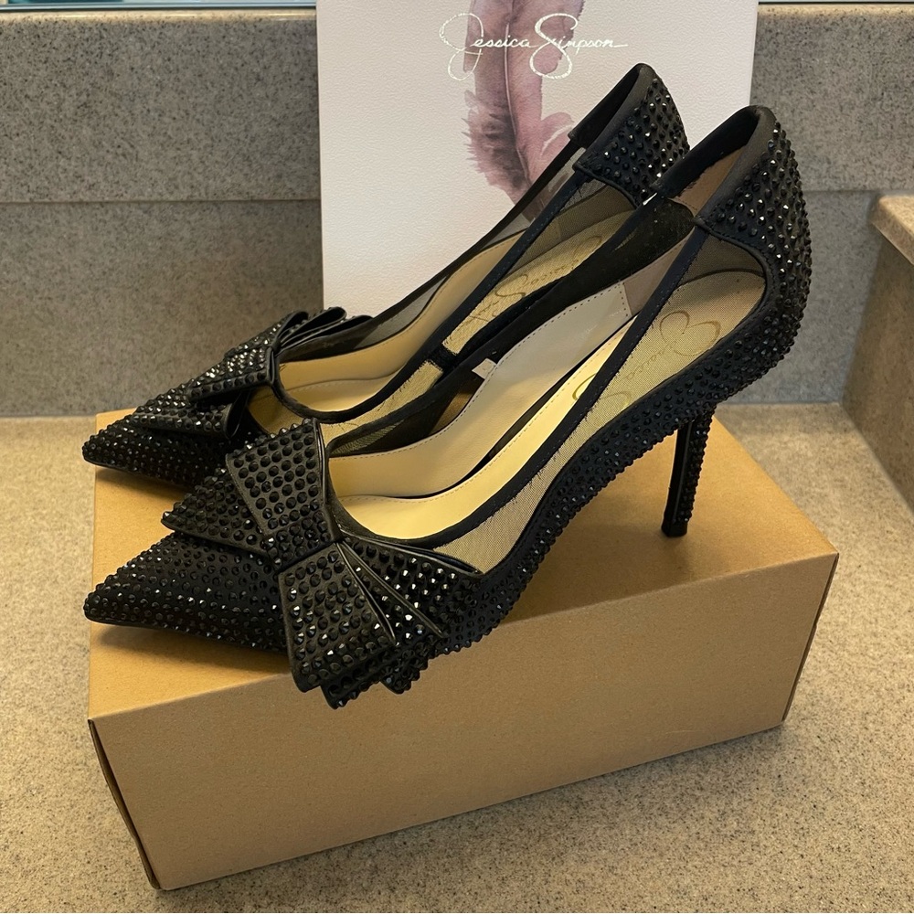 Jessica Simpson Black Studded Bow Heels, Size 9M, Brand New! Never Worn!